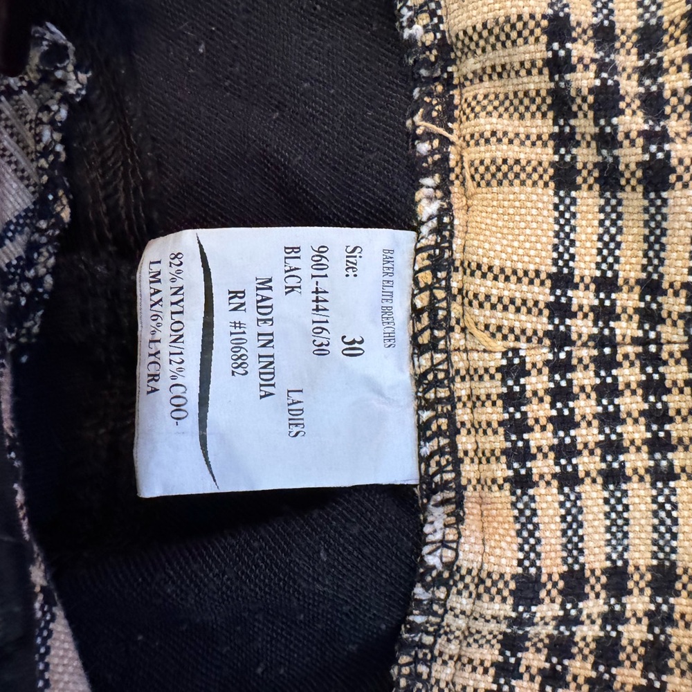 Black Baker Elite riding breeches with cute print- ladies size 30
